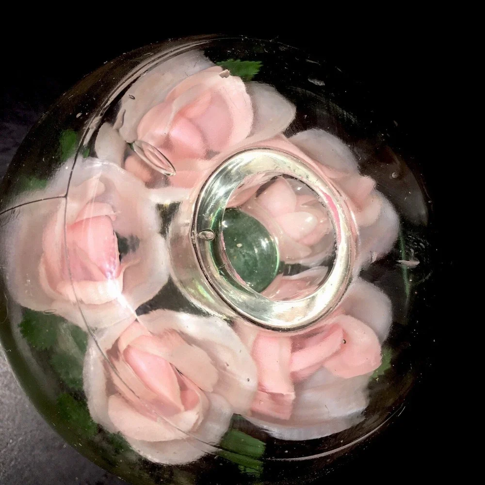 Candle Holders 2 Glass Terrarium Pink Roses Shabby Cottage Core Candles Not Iclu